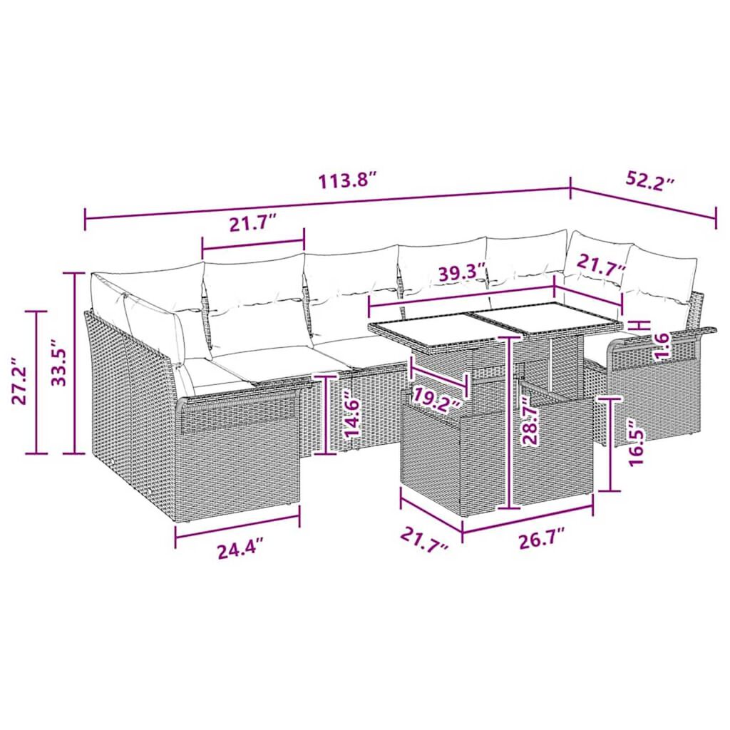 vidaXL Garden Sofa Set with Cushion 8 pcs Brown Poly rattan