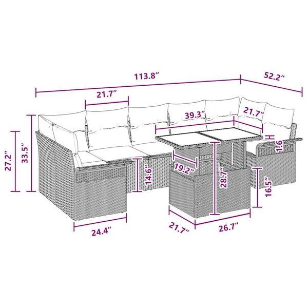 vidaXL Garden Sofa Set with Cushion 8 pcs Brown Poly rattan