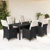 vidaXL 7 Piece Garden Dining Set with Cushions Black Poly Rattan