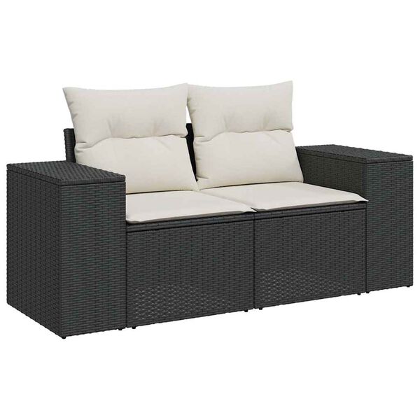 vidaXL Garden Sofa with Cushions 2-Seater Black Poly Rattan