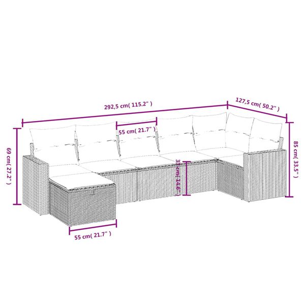vidaXL 7 Piece Garden Sofa Set with Cushions Beige Poly Rattan