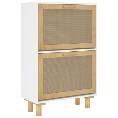 vidaXL Shoe Cabinet White 52x25x80 cm Engineered Wood&Natural Rattan