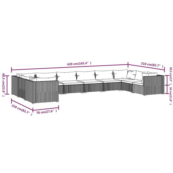 vidaXL 10 Piece Garden Lounge Set with Cushions Poly Rattan Brown
