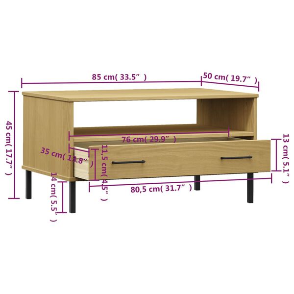 vidaXL Coffee Table with Metal Legs Brown 85x50x45cm Solid Wood OSLO