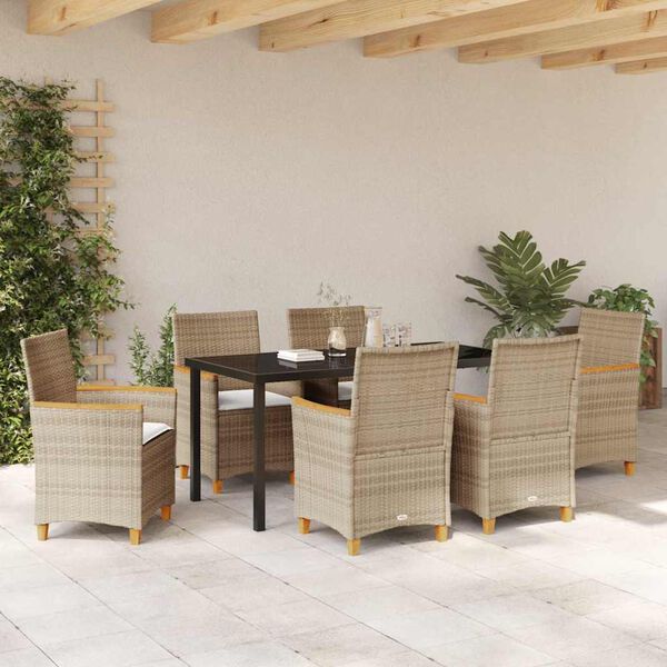 vidaXL Garden Dining Set 7 pcs Beige Poly Rattan