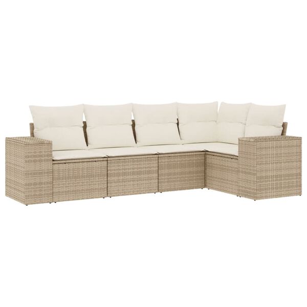 vidaXL 5 Piece Garden Sofa Set with Cushions Beige Poly Rattan