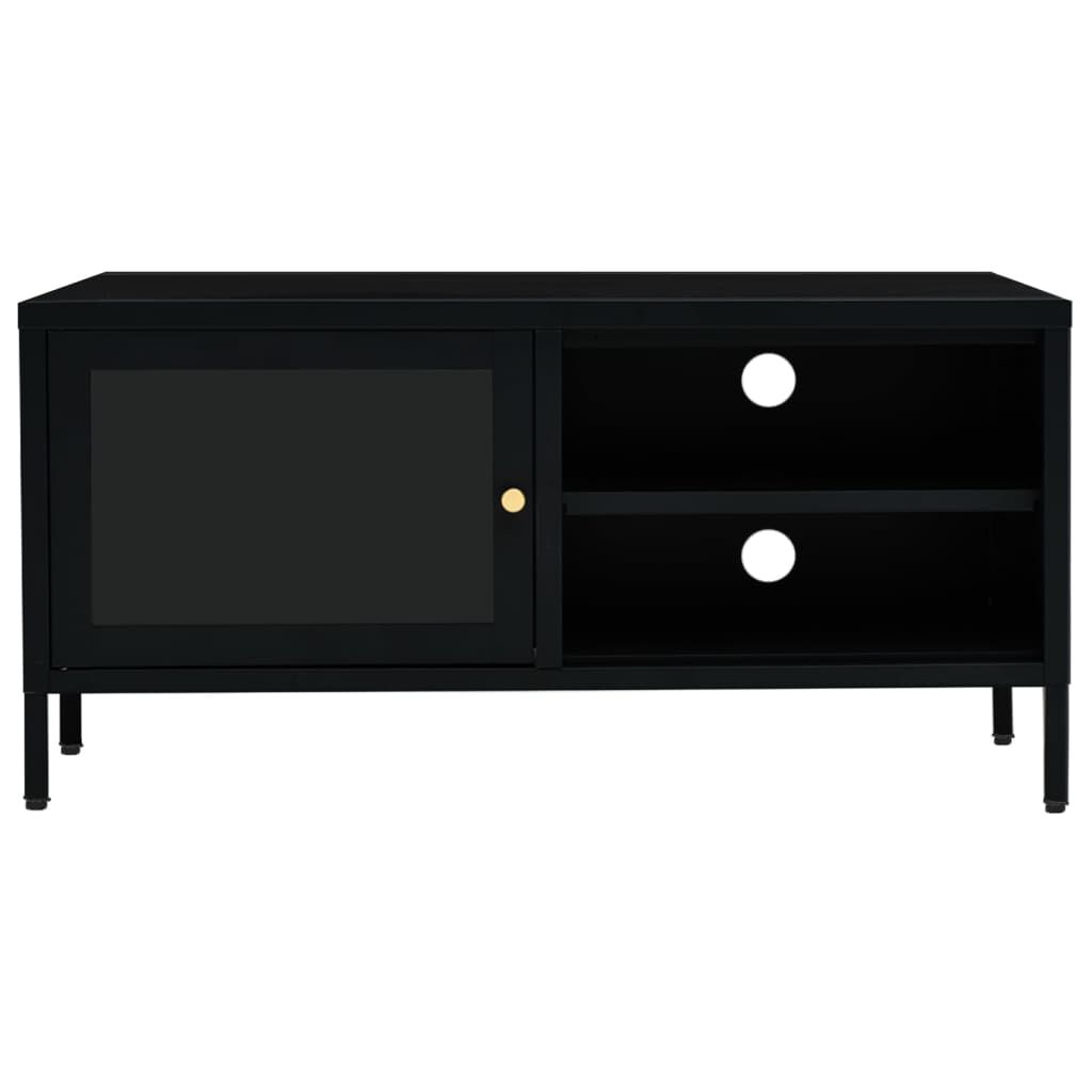 vidaXL TV Cabinet Black 90x30x44 cm Steel and Glass