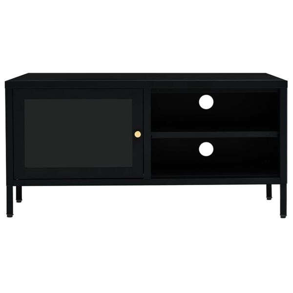 vidaXL TV Cabinet Black 90x30x44 cm Steel and Glass