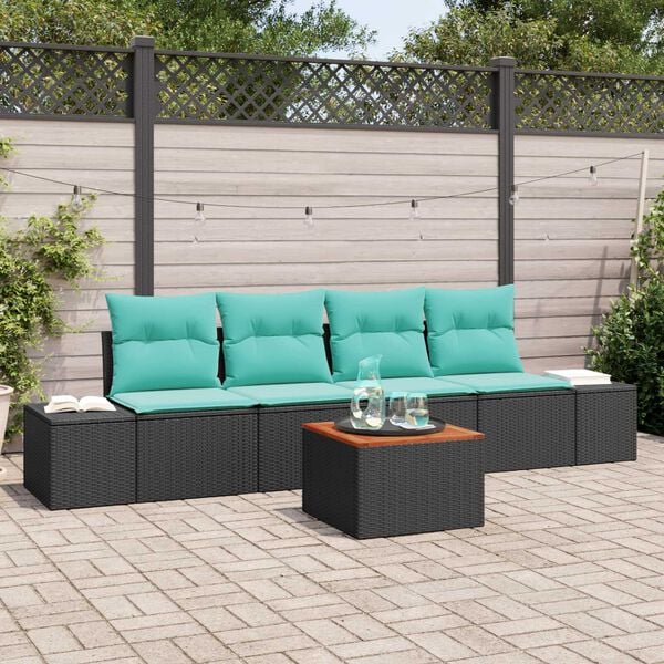 vidaXL Garden Sofa Set 5 pcs Black, turquoise