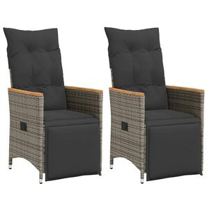 vidaXL Reclining Garden Chairs 2 pcs with Cushions Grey Poly Rattan