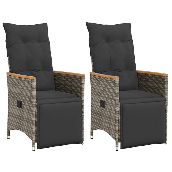 vidaXL Reclining Garden Chairs 2 pcs with Cushions Grey Poly Rattan