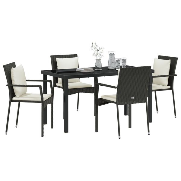 vidaXL Garden Dining Set with Cushion 5 pcs Black Poly Rattan