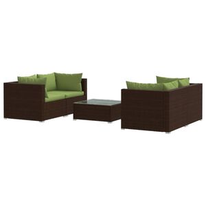 vidaXL 5 Piece Garden Lounge Set with Cushions Poly Rattan Brown
