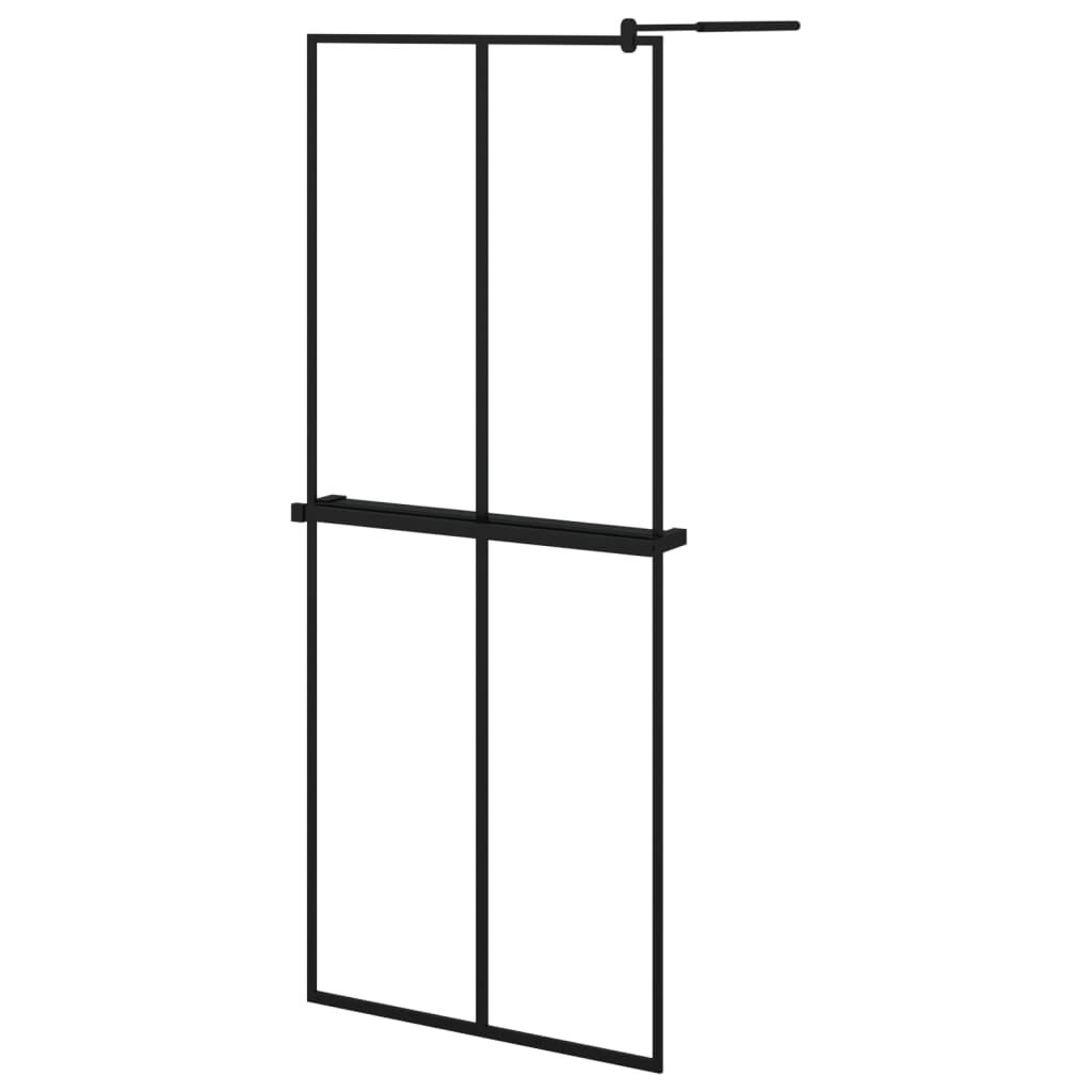 vidaXL Walk-in Shower Wall with Shelf Black 80x195 cm ESG Glass&Aluminium
