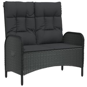 vidaXL Reclining Garden Bench with Cushions 107 cm Poly Rattan Black