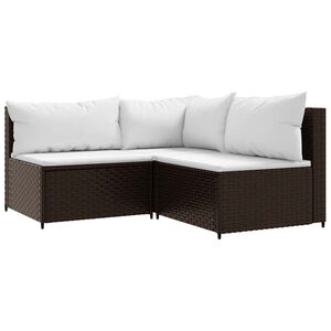 vidaXL 3 Piece Garden Lounge Set with Cushions Brown Poly Rattan