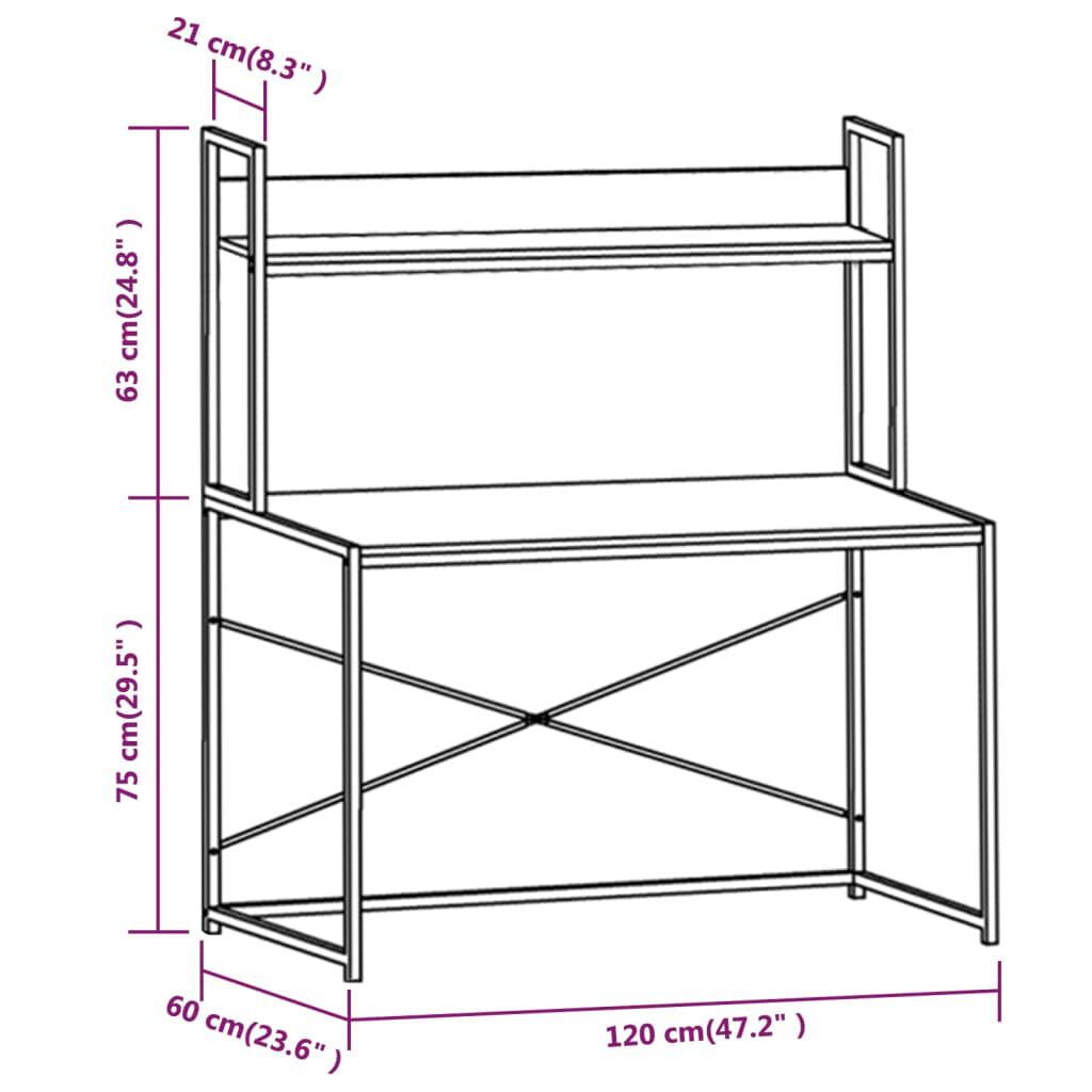 vidaXL Computer Desk Black and Oak 120x60x138 cm