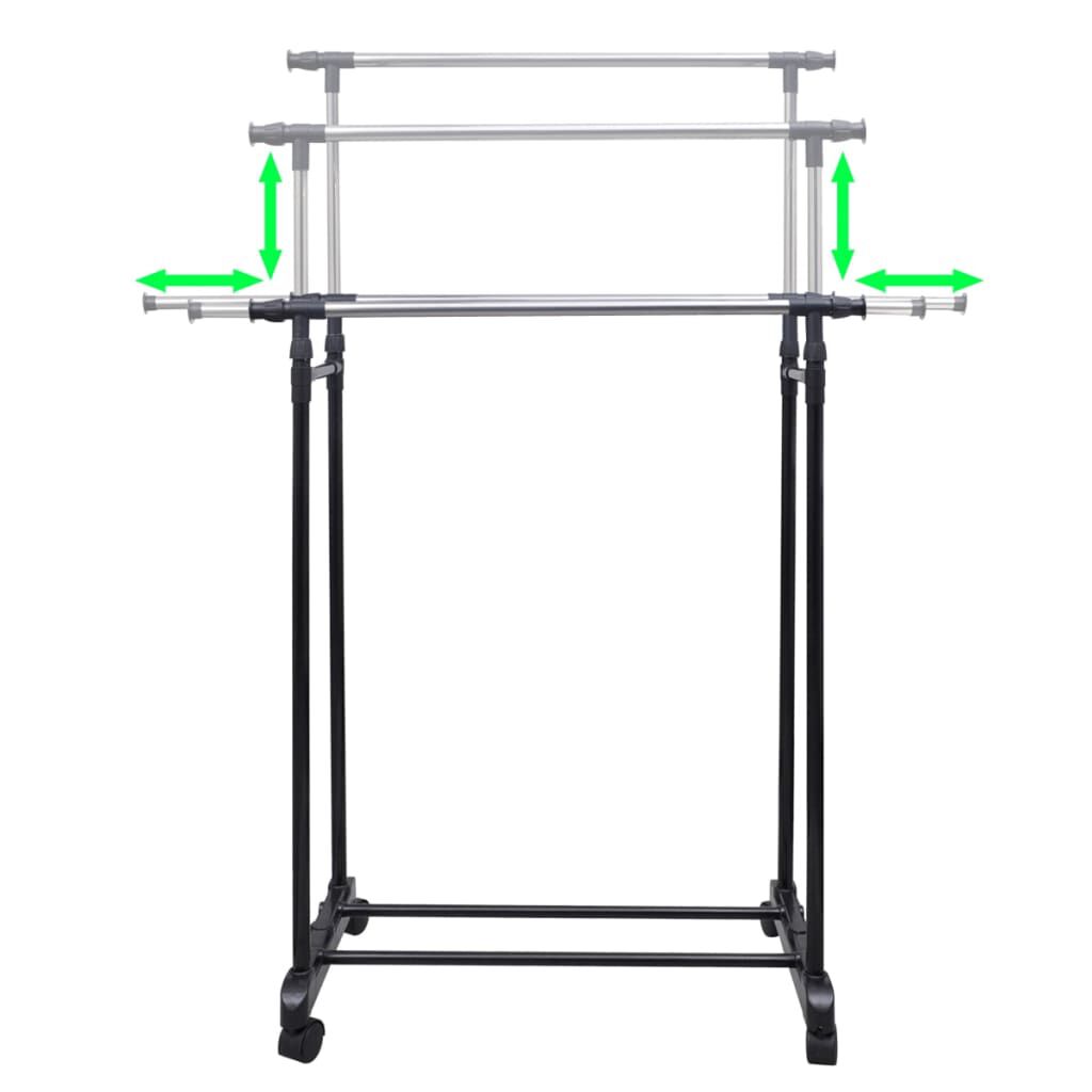 vidaXL Adjustable Clothes Rack 4 Castors 2 Hanging Rails