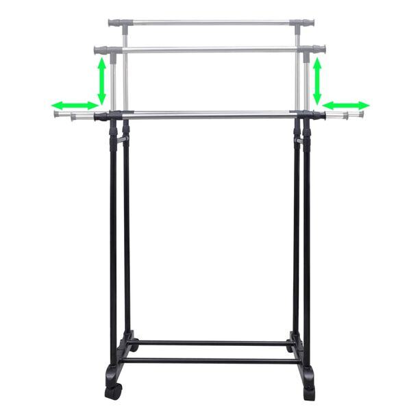 vidaXL Adjustable Clothes Rack 4 Castors 2 Hanging Rails