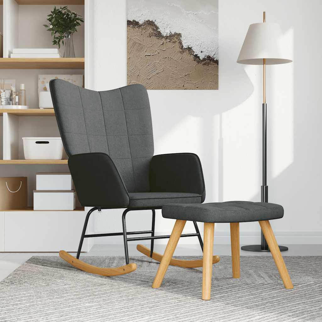 vidaXL Rocking Chair with a Stool Dark Grey Fabric