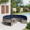 vidaXL Garden Sofa with Table and Cushions Round Grey Poly Rattan