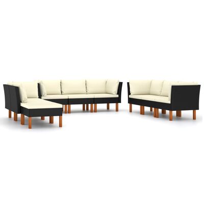 vidaXL 9 Piece Garden Lounge Set with Cushions Poly Rattan Black