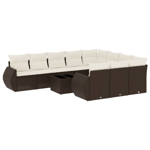 vidaXL 11 Piece Garden Sofa Set with Cushions Brown Poly Rattan