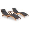 vidaXL Sun Loungers 2 pcs with Table and Cushions Solid Wood Acacia