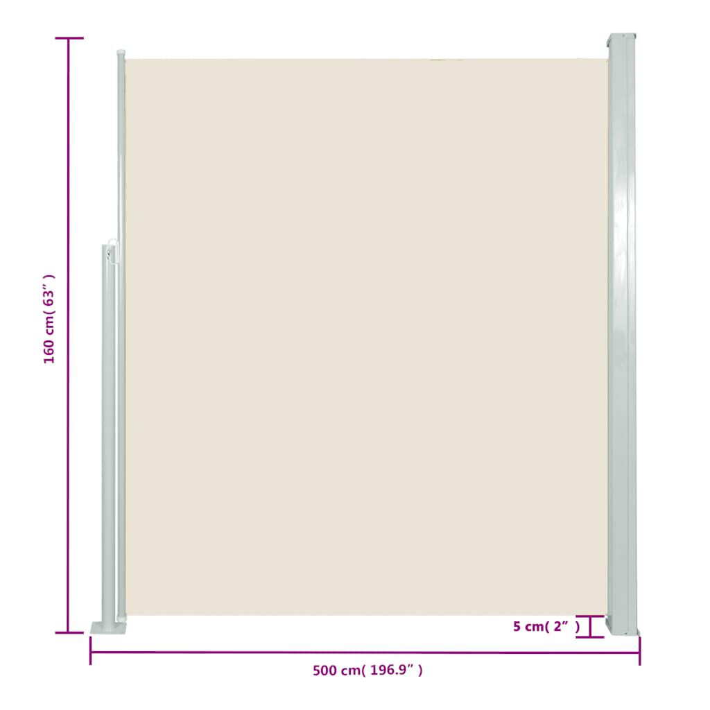 vidaXL Retractable Side Awning 160 x 500 cm Cream