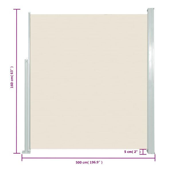 vidaXL Retractable Side Awning 160 x 500 cm Cream