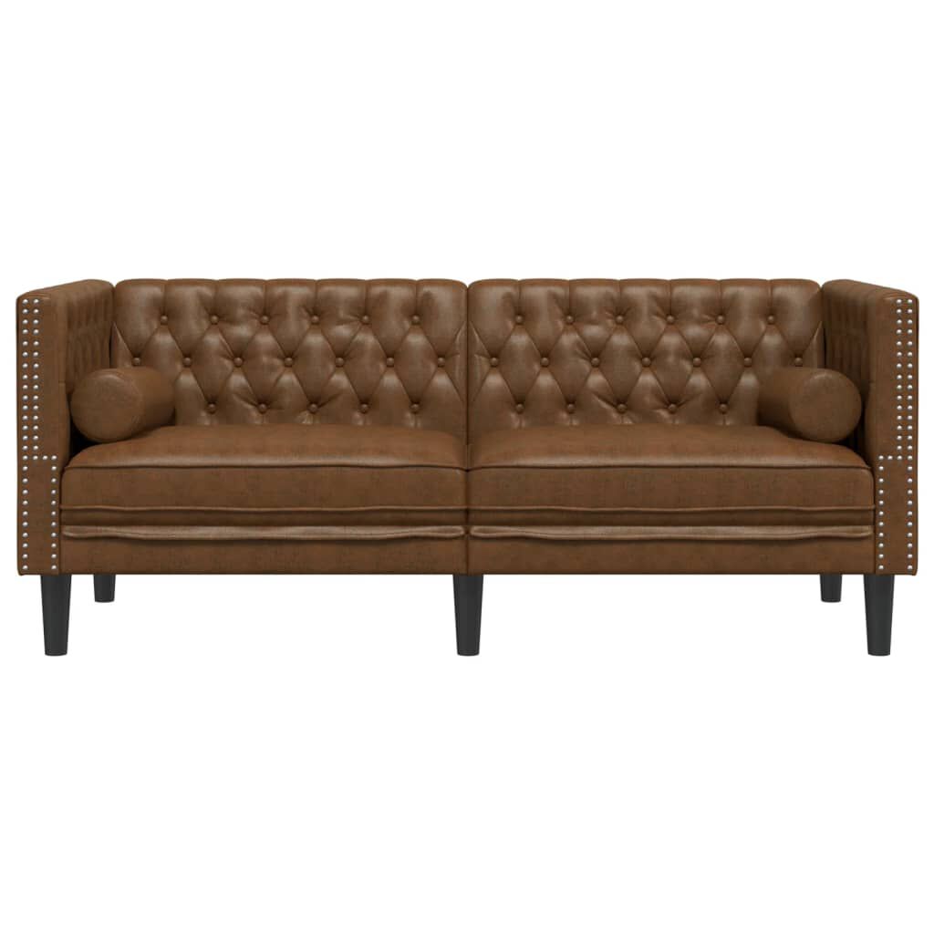 vidaXL Chesterfield Sofa with Bolsters 2-Seater Brown Faux Suede Leather