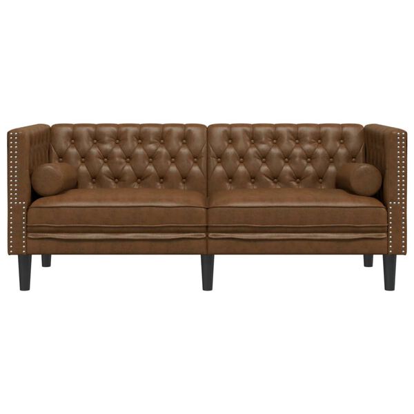 vidaXL Chesterfield Sofa with Bolsters 2-Seater Brown Faux Suede Leather