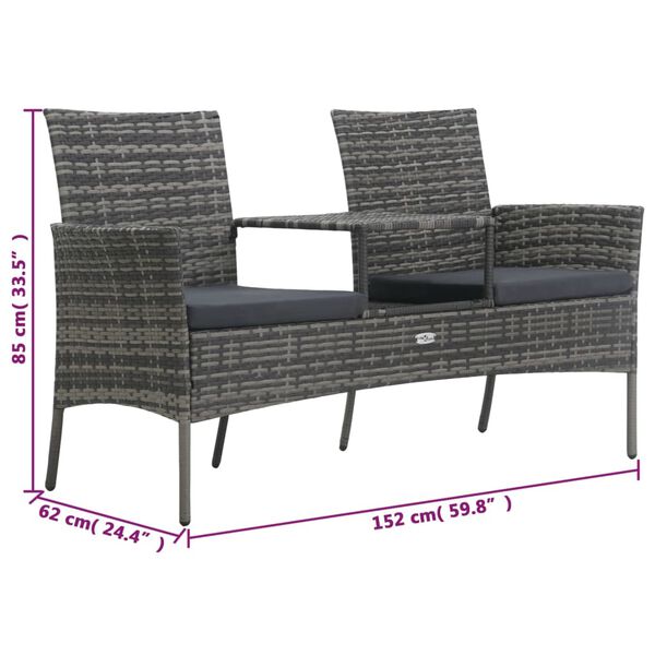 vidaXL 2-Seater Garden Sofa with Tea Table Poly Rattan Anthracite