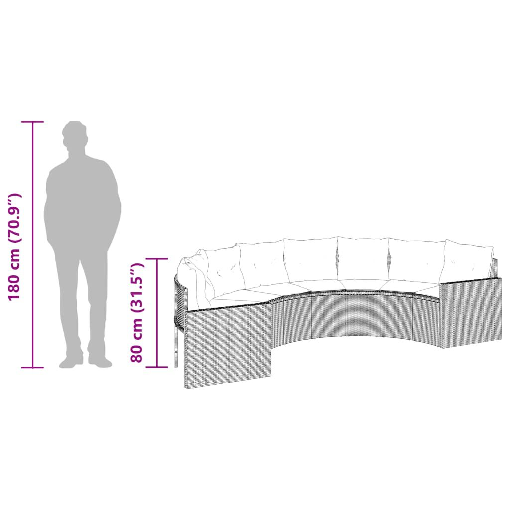 vidaXL 3 Piece Garden Sofa Set Half-Round Grey Poly Rattan