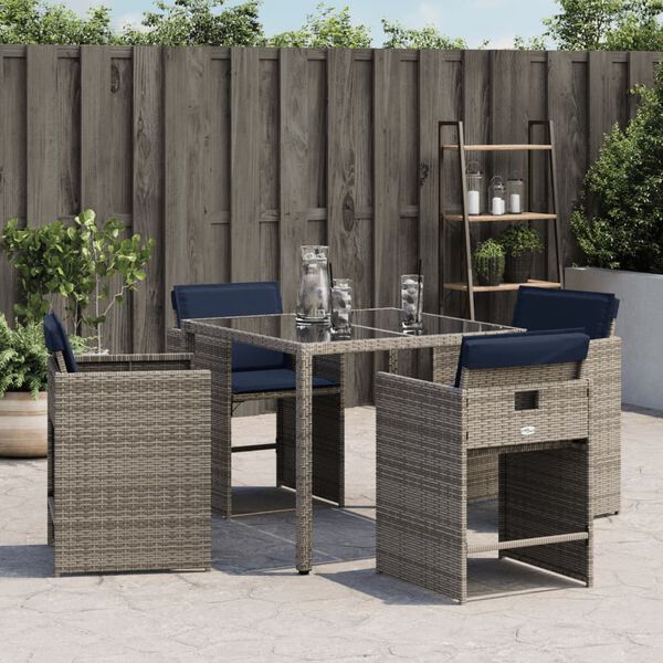vidaXL Garden Chairs with Cushions 4 pcs Grey Poly Rattan