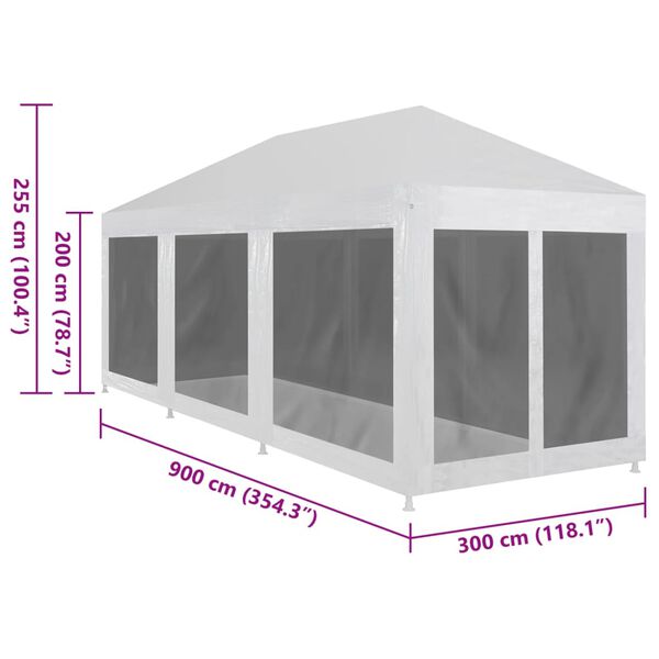 vidaXL Party Tent with 8 Mesh Sidewalls 9x3 m