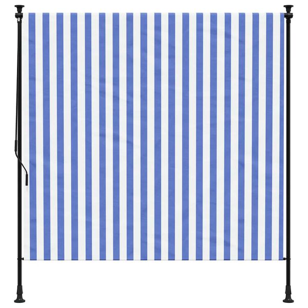 vidaXL Outdoor Roller Blind Blue and White 150x270 cm Fabric&Steel