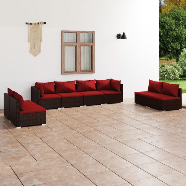 vidaXL 8 Piece Garden Lounge Set with Cushions Poly Rattan Brown