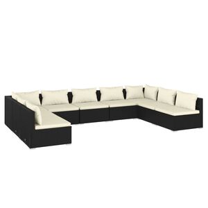 vidaXL 9 Piece Garden Lounge Set with Cushions Poly Rattan Black