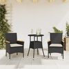 vidaXL 3 Piece Garden Dining Set with Cushions Black Poly Rattan and Glass