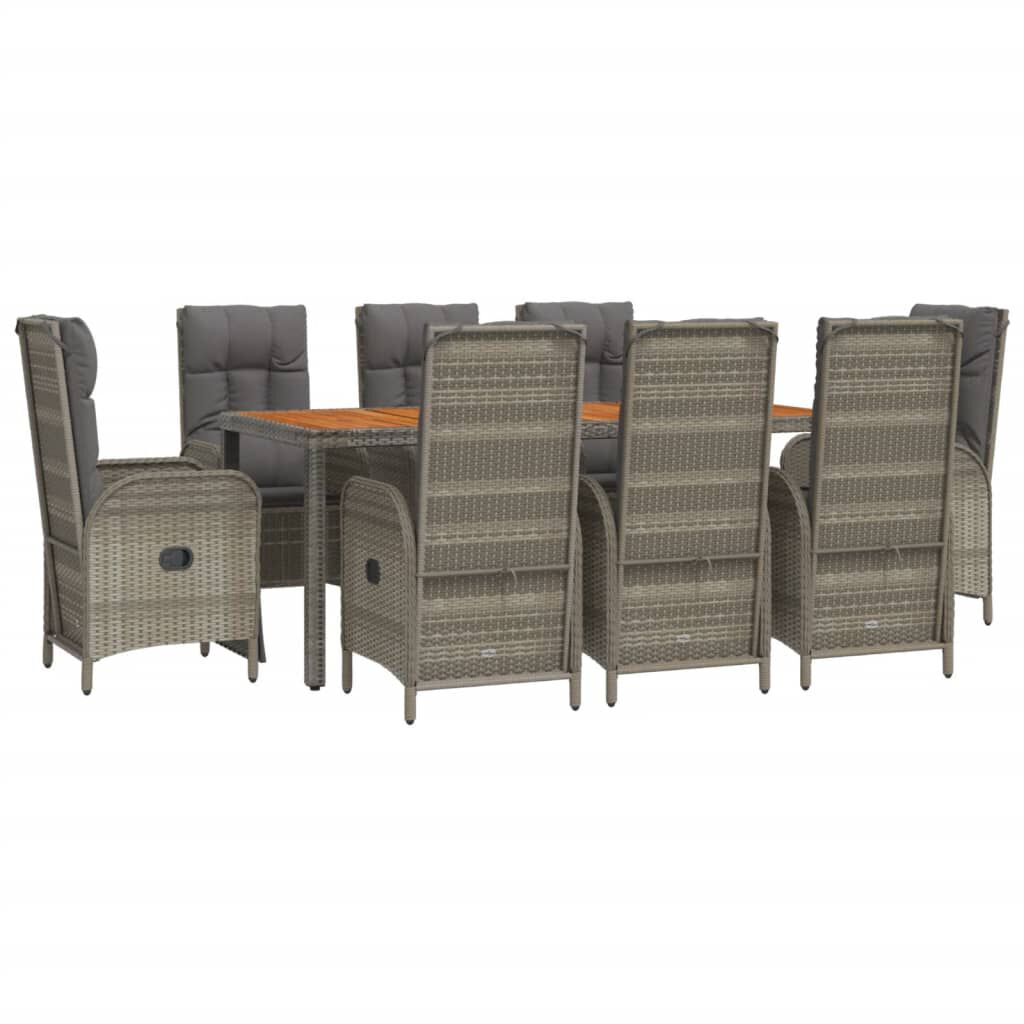 vidaXL 9 Piece Garden Dining Set with Cushions Grey Poly Rattan