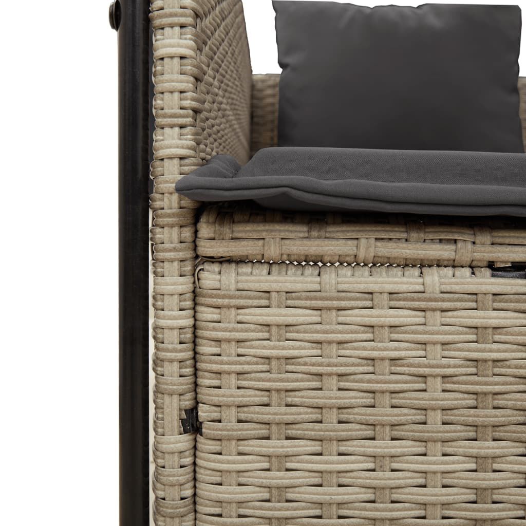 vidaXL Double Sun Lounger with Roof and Curtains Light Grey Poly Rattan