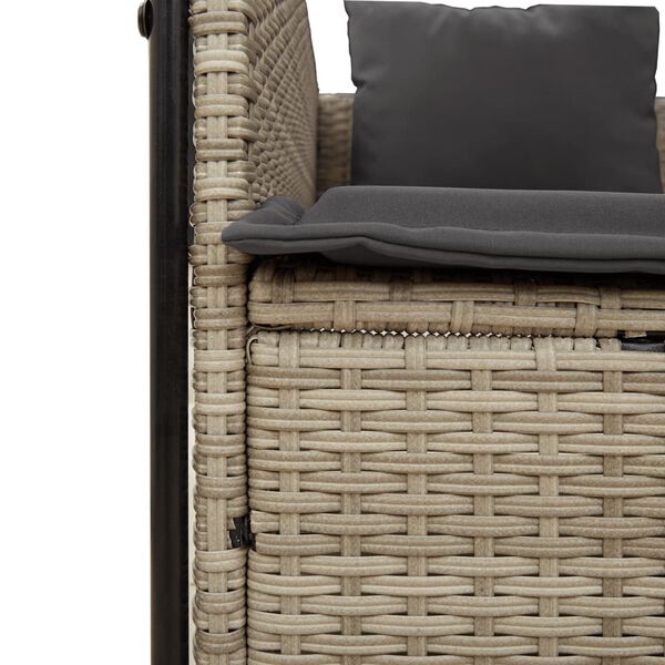 vidaXL Double Sun Lounger with Roof and Curtains Light Grey Poly Rattan