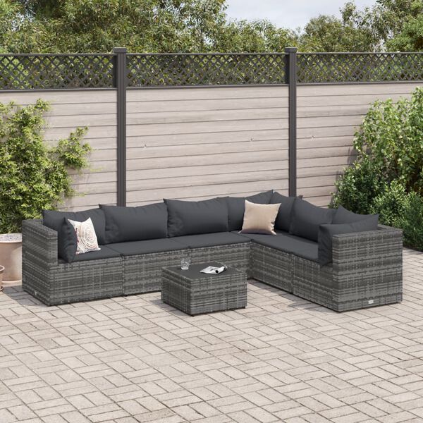 vidaXL 7 Piece Garden Lounge Set with Cushions Grey Poly Rattan