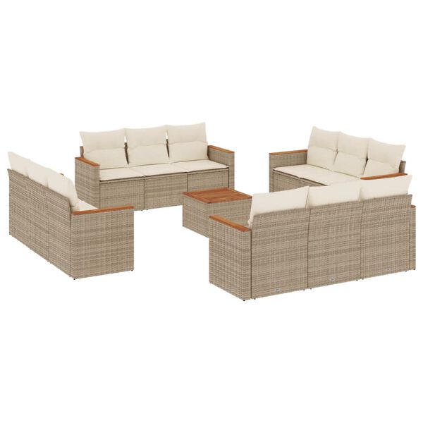 vidaXL 13 Piece Garden Sofa Set with Cushions Beige Poly Rattan