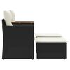 vidaXL Garden Sofa 2-Seater with Stools Black Poly Rattan