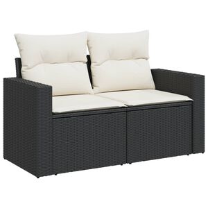 vidaXL Garden Sofa with Cushions 2-Seater Black Poly Rattan