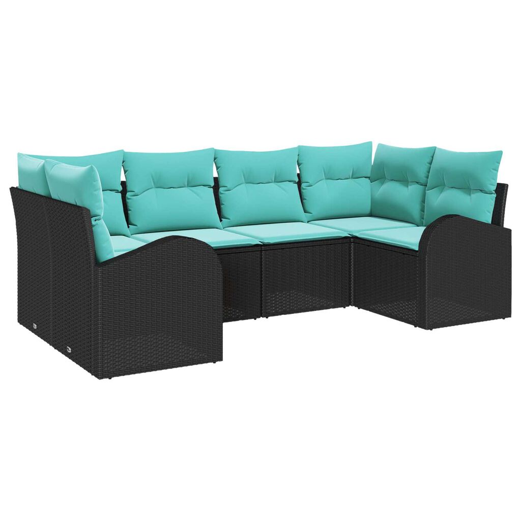 vidaXL 6 Piece Garden Sofa Set with Cushions Black Poly Rattan