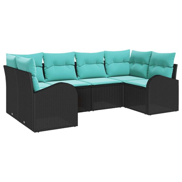 vidaXL 6 Piece Garden Sofa Set with Cushions Black Poly Rattan