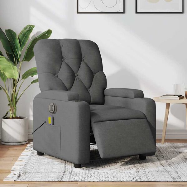 vidaXL Electric Massage Recliner Chair Dark Grey Fabric